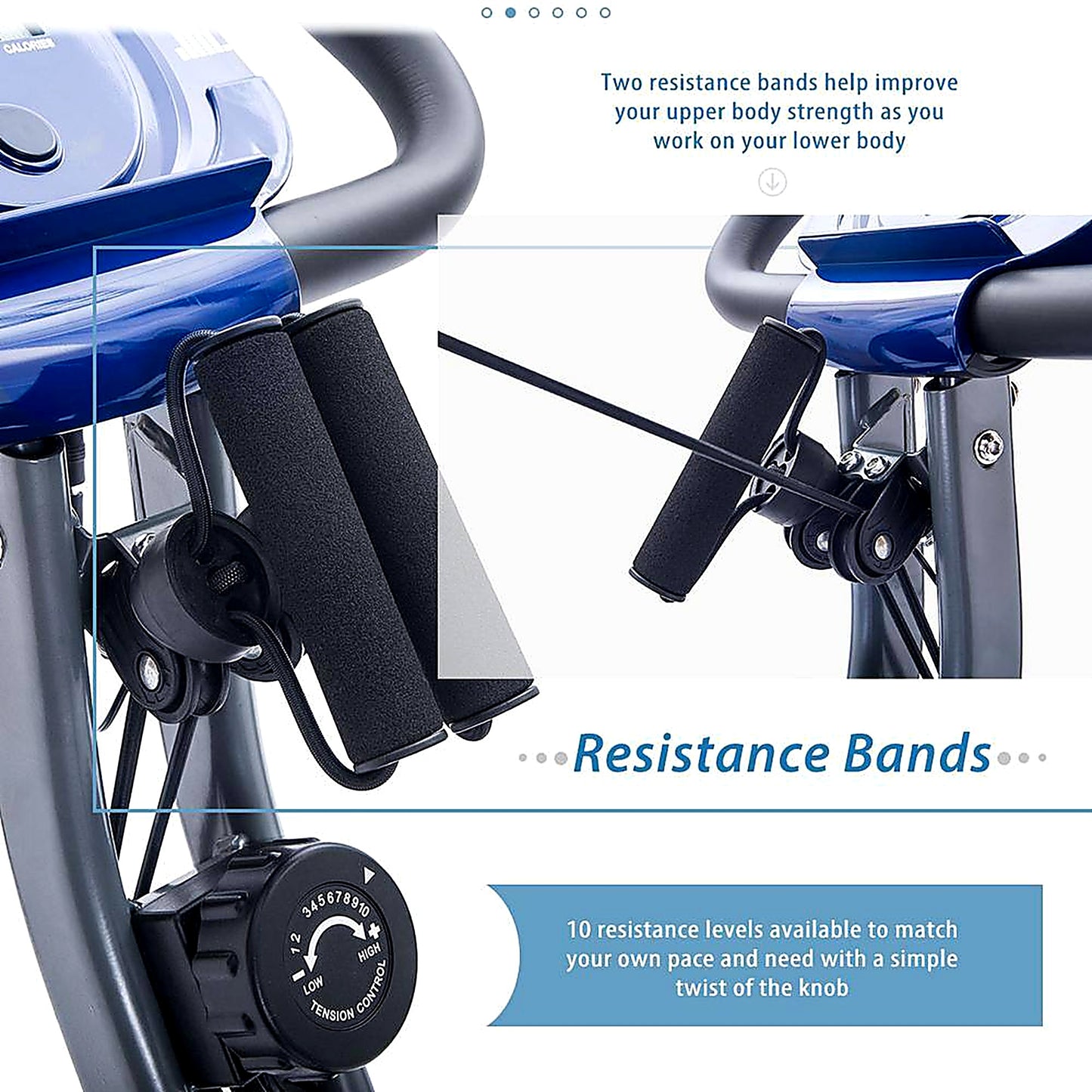Blue Folding Exercise Bike, Fitness Upright and Recumbent X-Bike with 16-Level Adjustable Resistance