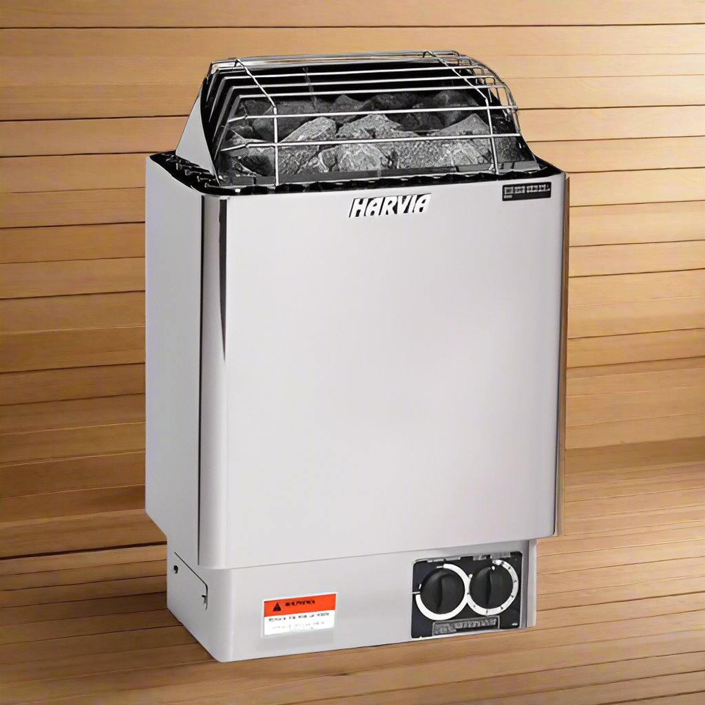 Harvia KIP60B JH60B2401 KIP Series 6kW Stainless Steel Sauna Heater at 240V 1PH with Built-In Time and Temperature Controls Stainless Steel