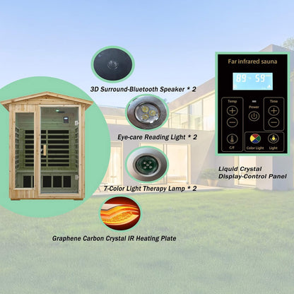 Vexa Luxury 2-Person Outdoor Low EMF Hemlock Infrared Sauna With Bluetooth And Chromotherapy Light (SAK97318)