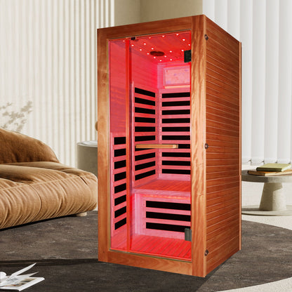 Single Person Sauna Room With LED Lighting, Epoxy Heating Plates, And Compact Design - American White Oak