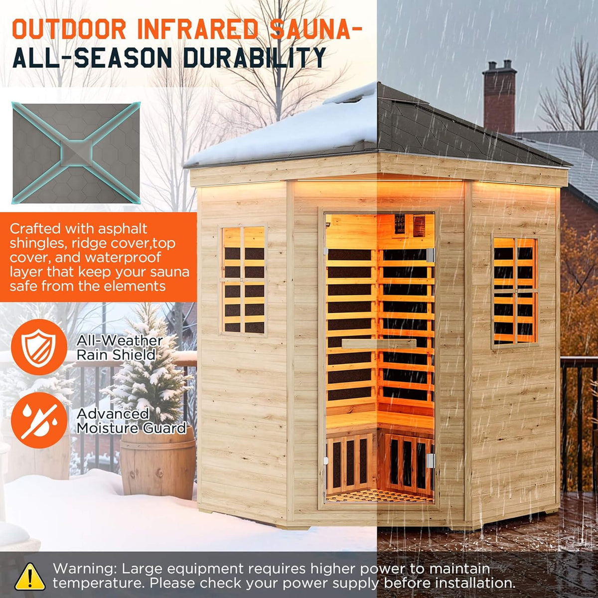 Monaco 4-Person Low EMF Spruce Wood Outdoor Infrared Sauna With Bluetooth Speakers And LED Lights (SAK16270)