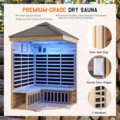 Monaco 4-Person Low EMF Spruce Wood Outdoor Infrared Sauna With Bluetooth Speakers And LED Lights (SAK16270)
