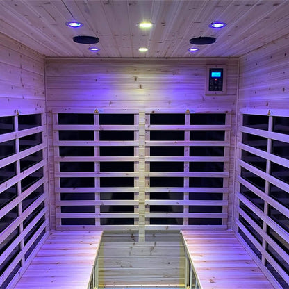 Deluxe 4-Person Outdoor Infrared Hemlock Sauna With Bluetooth Speakers & LED Lighting (SAK96371)