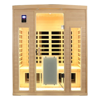 Low EMF, There is also a heating plate on the glass door, Hemlock wood Far-infrared indoor Three person sauna room