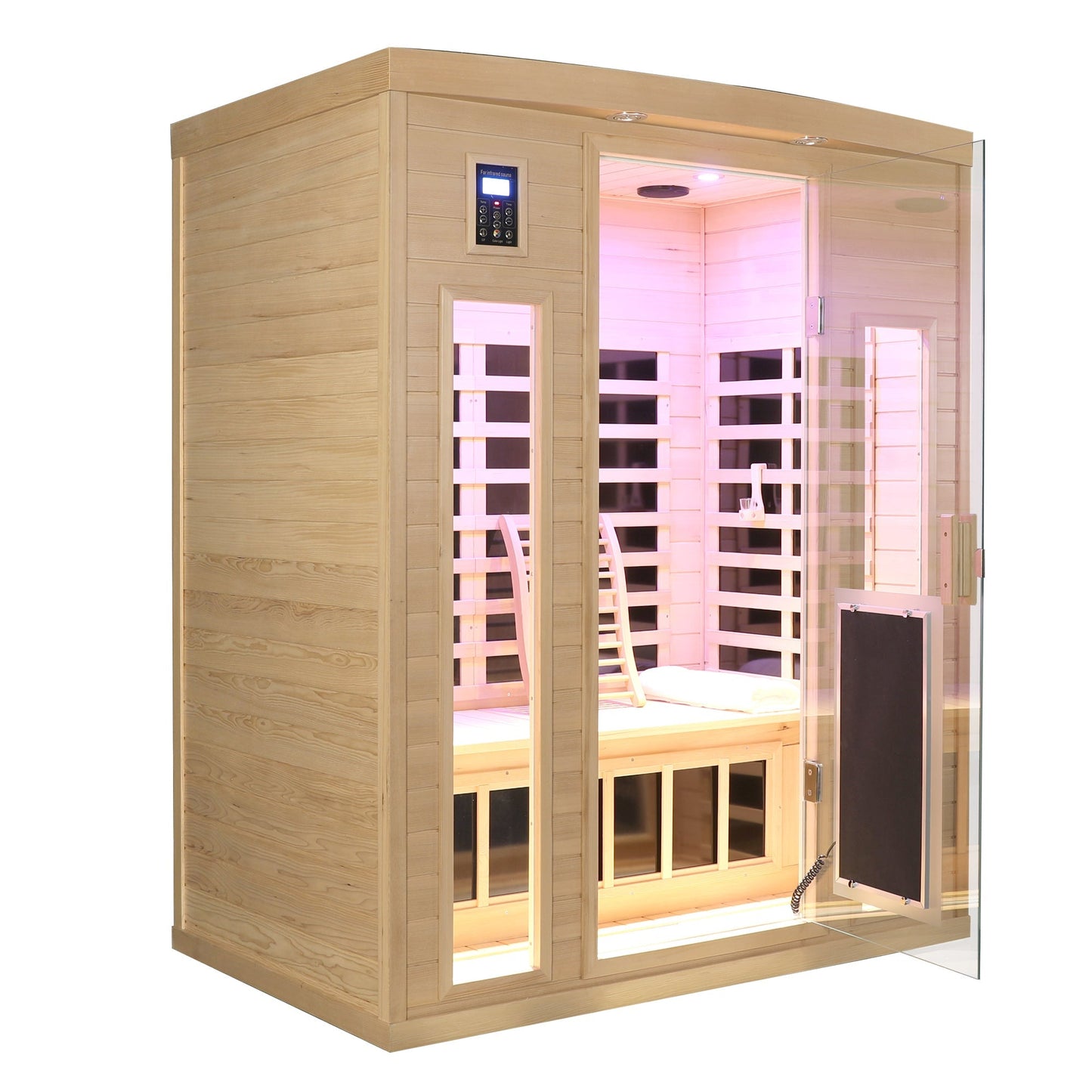 Low EMF, There is also a heating plate on the glass door, Hemlock wood Far-infrared indoor Three person sauna room