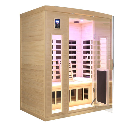 Low EMF, There is also a heating plate on the glass door, Hemlock wood Far-infrared indoor Three person sauna room