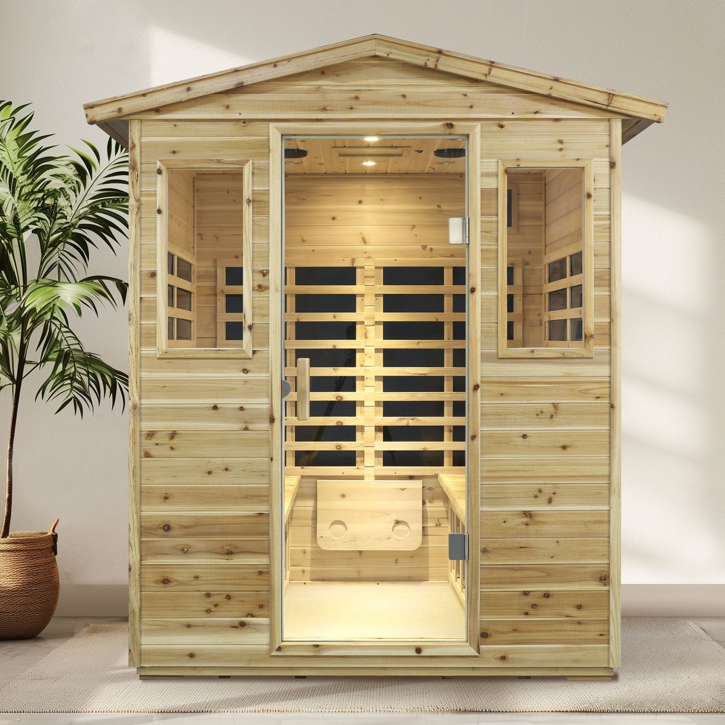 Four person Far-infrared Old fir outdoor sauna room