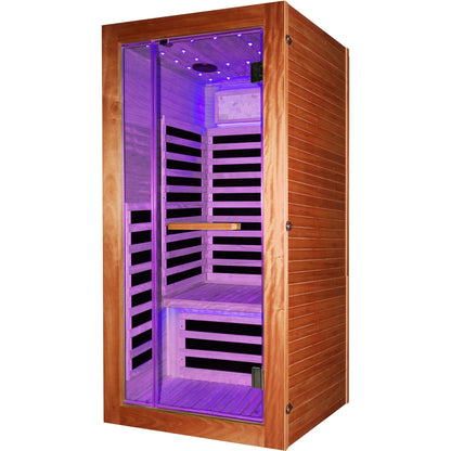Single Person Sauna Room With LED Lighting, Epoxy Heating Plates, And Compact Design - American White Oak