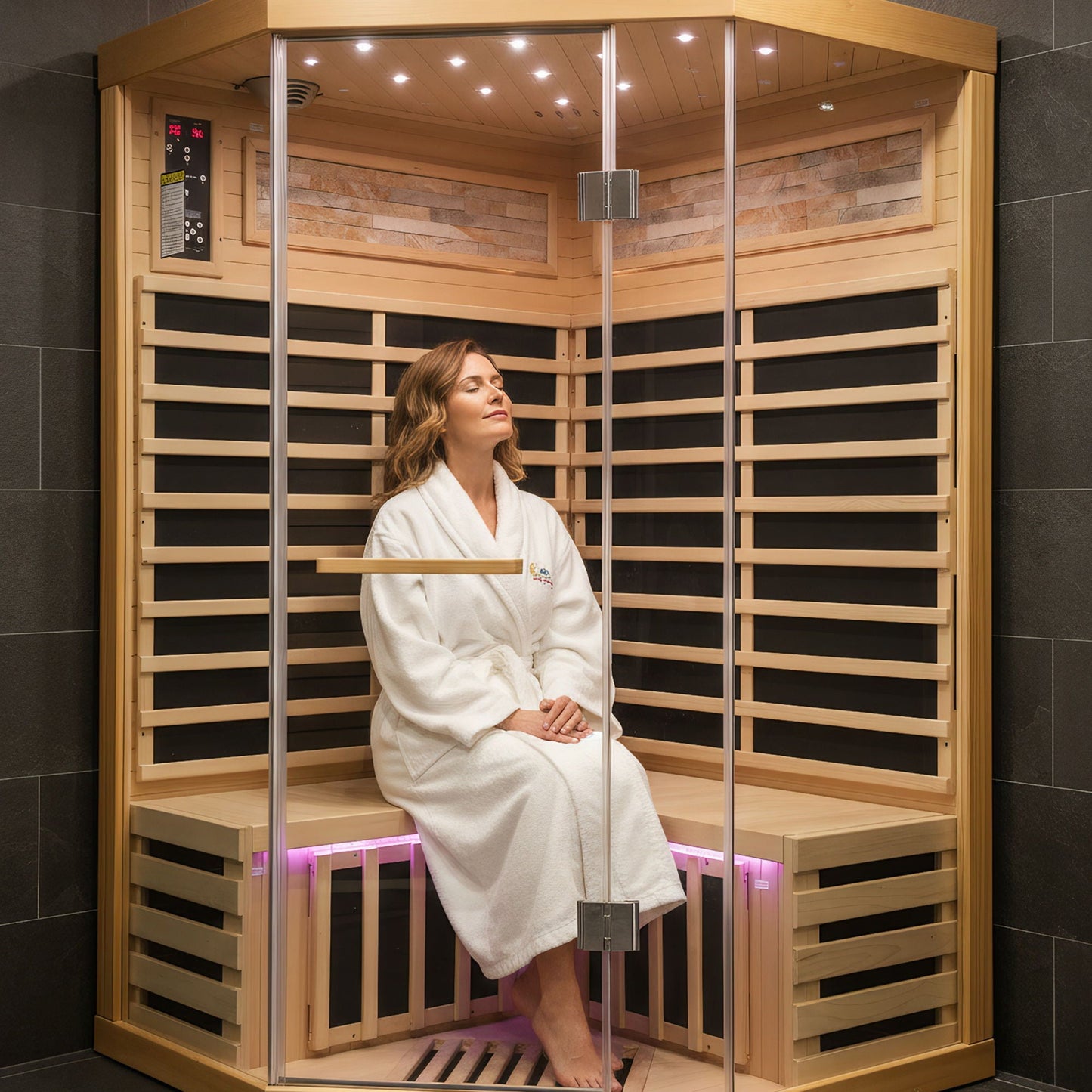 Double Sauna Room With Carbon Heating Plates - White Oak