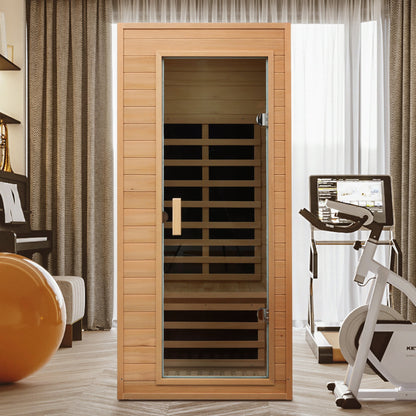 Hemlock One-person Far Infrared Roof Embedded Indoor Sauna Room Natural Hemlock 33.7x33.46x72.83 inches