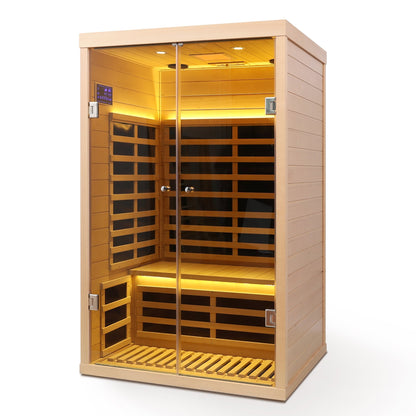 Luxury Indoor Hemlock Infrared Sauna Room with Double Doors and Glass for Two Persons
