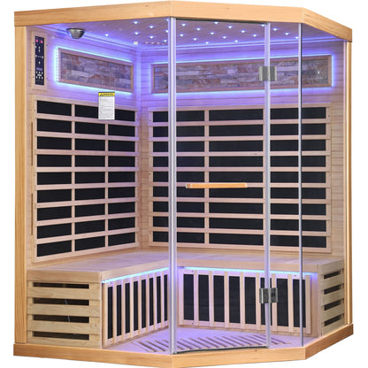 Pentagonal Sauna Room With Carbon Heating Plates - American White Oak