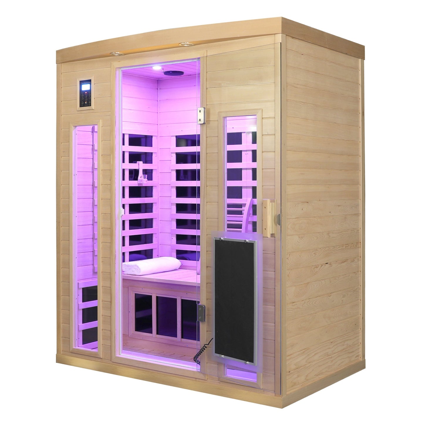 Low EMF, There is also a heating plate on the glass door, Hemlock wood Far-infrared indoor Three person sauna room
