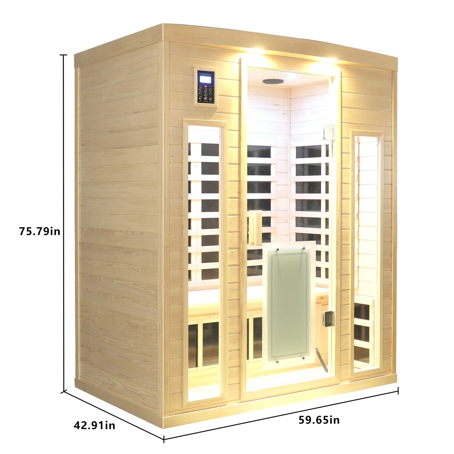 Low EMF, There is also a heating plate on the glass door, Hemlock wood Far-infrared indoor Three person sauna room