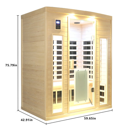 Low EMF, There is also a heating plate on the glass door, Hemlock wood Far-infrared indoor Three person sauna room