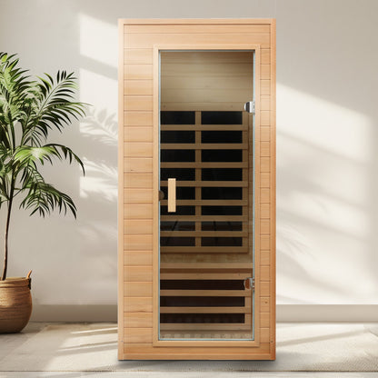 Hemlock One-person Far Infrared Roof Embedded Indoor Sauna Room Natural Hemlock 33.7x33.46x72.83 inches