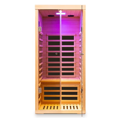 Luxury Indoor Low EMF Far Infrared Sauna Room with Hemlock Wood and Glass Double Doors