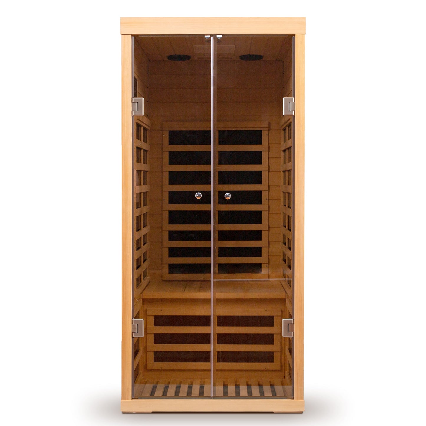 Luxury Indoor Low EMF Far Infrared Sauna Room with Hemlock Wood and Glass Double Doors