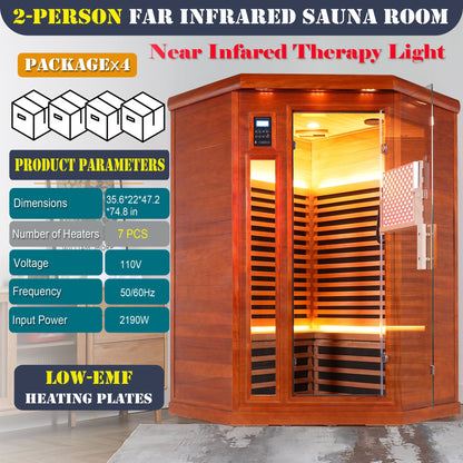 Far infrared corner sauna room Low EMF red sauna therapy two persons