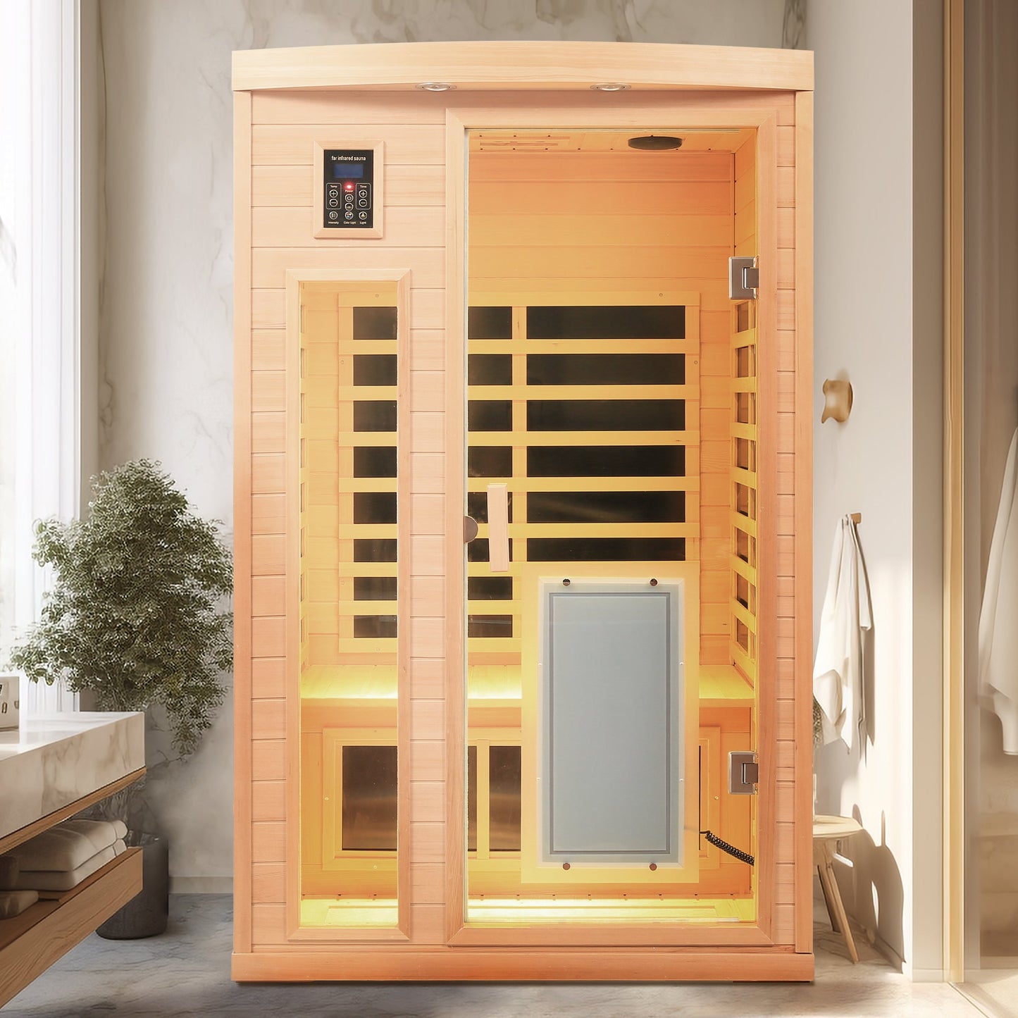 Low EMF Hemlock Wood Far-Infrared Indoor Two-Person Sauna Room
