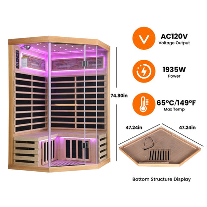 Double Sauna Room With Carbon Heating Plates - White Oak