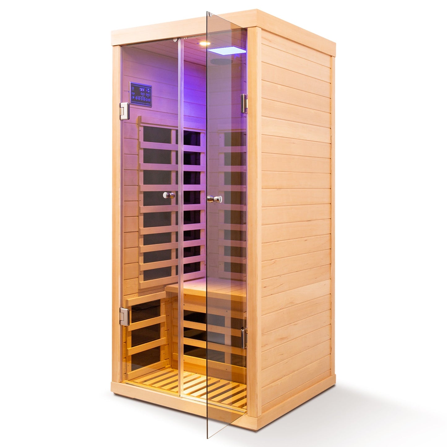 Luxury Indoor Low EMF Far Infrared Sauna Room with Hemlock Wood and Glass Double Doors