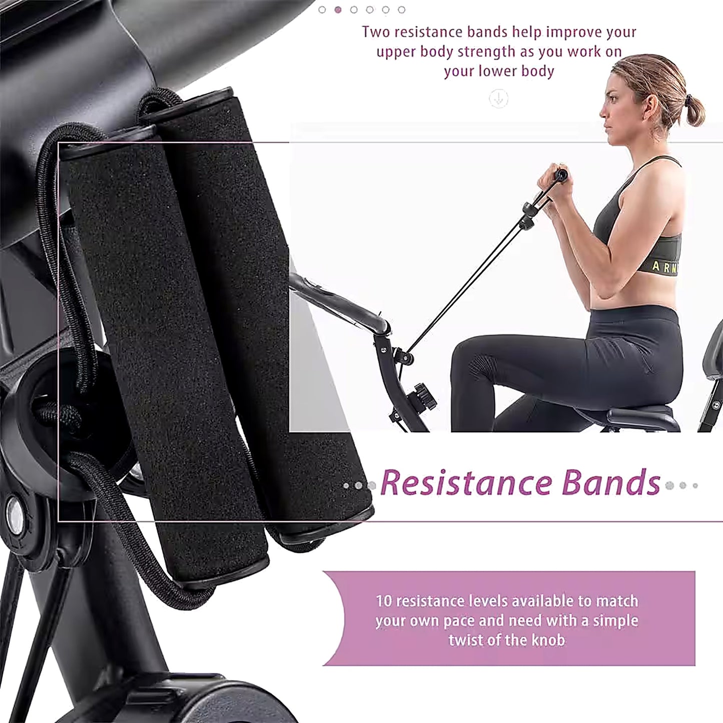 Folding Exercise Bike, Fitness Upright and Recumbent X-Bike with 16-Level Adjustable Resistance, Arm Bands and Backrest