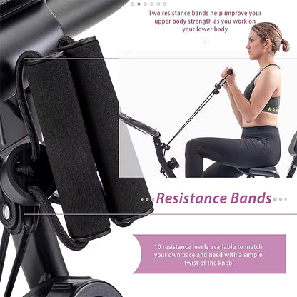 Folding Exercise Bike, Fitness Upright and Recumbent X-Bike with 16-Level Adjustable Resistance, Arm Bands and Backrest