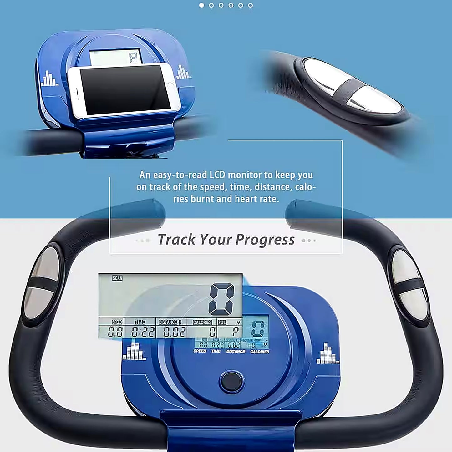 Blue Folding Exercise Bike, Fitness Upright and Recumbent X-Bike with 16-Level Adjustable Resistance