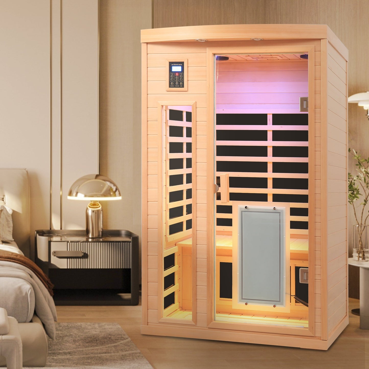 Low EMF Hemlock Wood Far-Infrared Indoor Two-Person Sauna Room