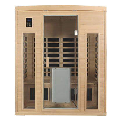 Low EMF, There is also a heating plate on the glass door, Hemlock wood Far-infrared indoor Three person sauna room