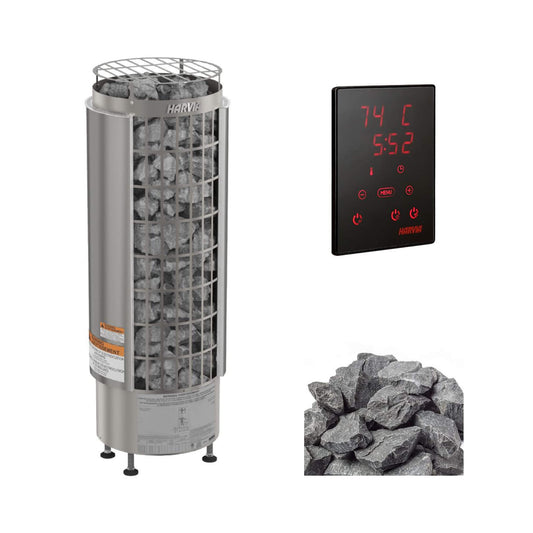 Harvia Cilindro UL Certified Electric Sauna Heater With Xenio CX45 Digital Control Panel & Sauna Stones [PC60/80/90/110E] (SAK86571)