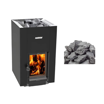 Harvia GreenFlame 22 Linear 15.7KW Wood Sauna Stove With Sauna Stones [WKLI22GM] (SAK62094)