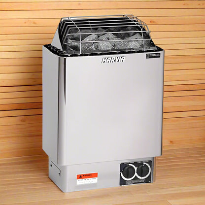 Harvia KIP80B JH80B2401I KIP Series 8kW Stainless Steel Sauna Heater at 240V 1PH with Built-In Time and Temperature Controls Stainless Steel