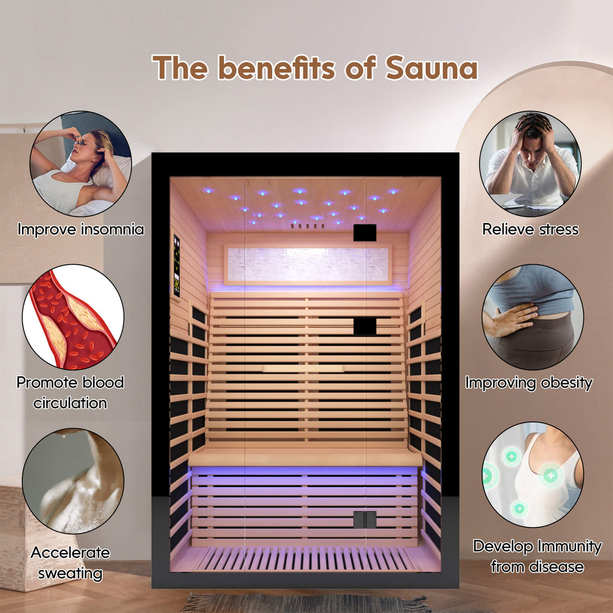 Flux Luxury 2-Person Canadian Hemlock Wood Far Infrared Home Sauna (SAK02184)