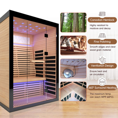 Flux Luxury 2-Person Canadian Hemlock Wood Far Infrared Home Sauna (SAK02184)