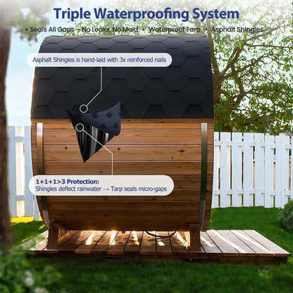 Haven Premium All-Weather Outdoor Pinewood Barrel Sauna Kit With 4.5KW Heater And Tempered Glass Window [Made-To-Order] (SAK91462)
