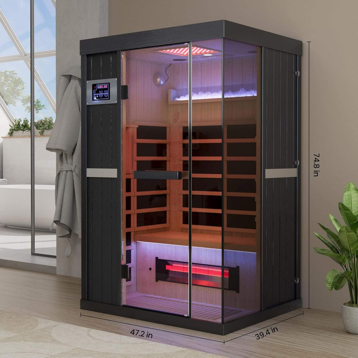 Pandora Premium 2-Person Indoor Infrared Sauna With Red Light Therapy And Himalayan Salt Rocks (SAK67305)