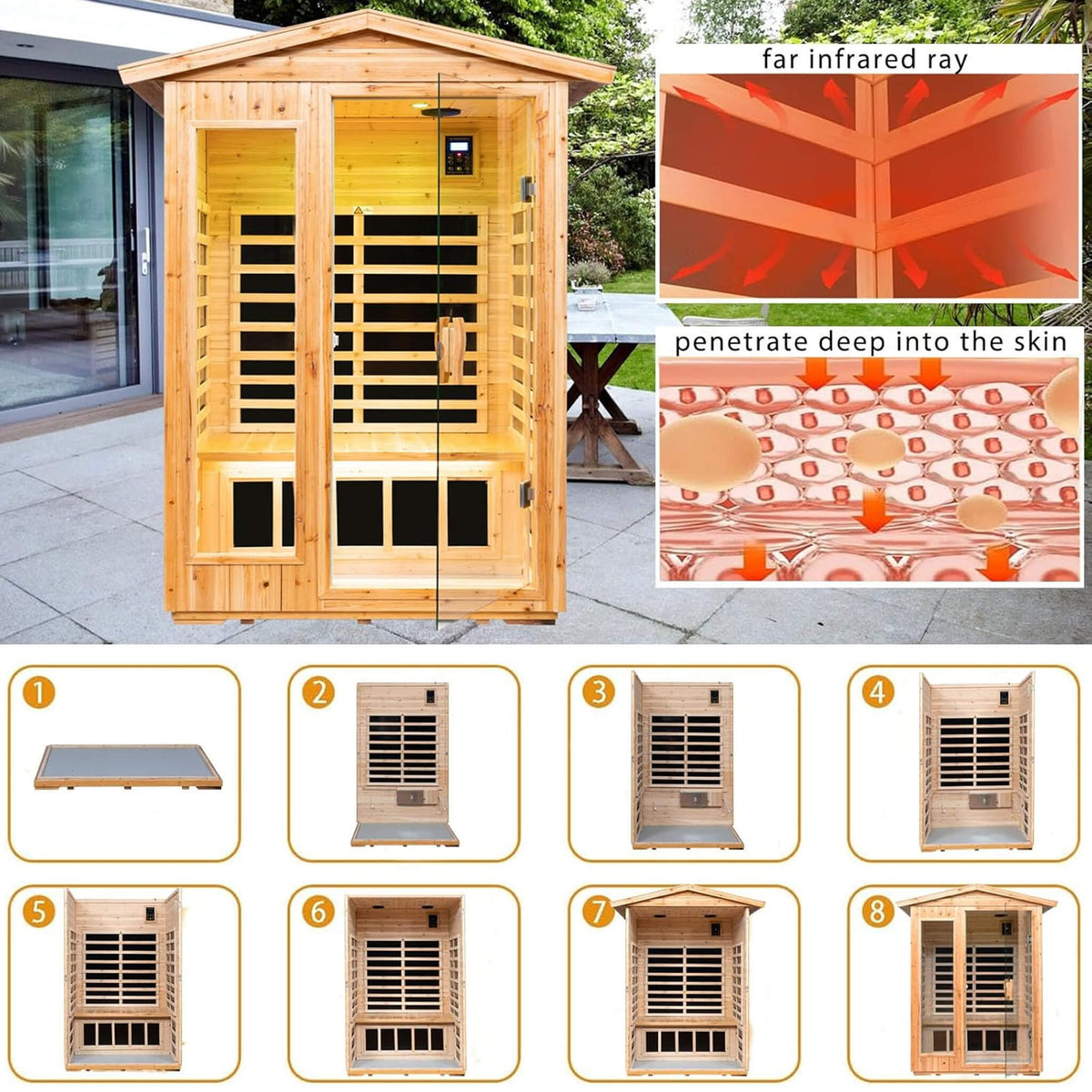 Zorin Premium 2-Person Indoor Outdoor Low EMF FAR-Infrared Hemlock Wood Personal Home Sauna Spa, 1750W (SAK27451)