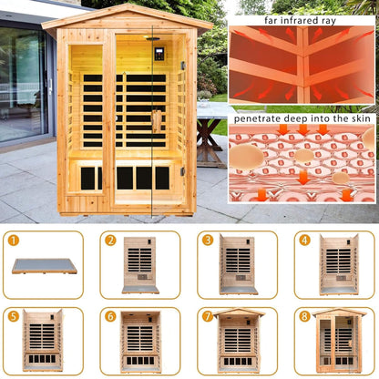 Zorin Premium 2-Person Indoor Outdoor Low EMF FAR-Infrared Hemlock Wood Personal Home Sauna Spa, 1750W (SAK27451)