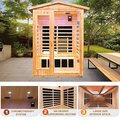 Zorin Premium 2-Person Indoor Outdoor Low EMF FAR-Infrared Hemlock Wood Personal Home Sauna Spa, 1750W (SAK27451)