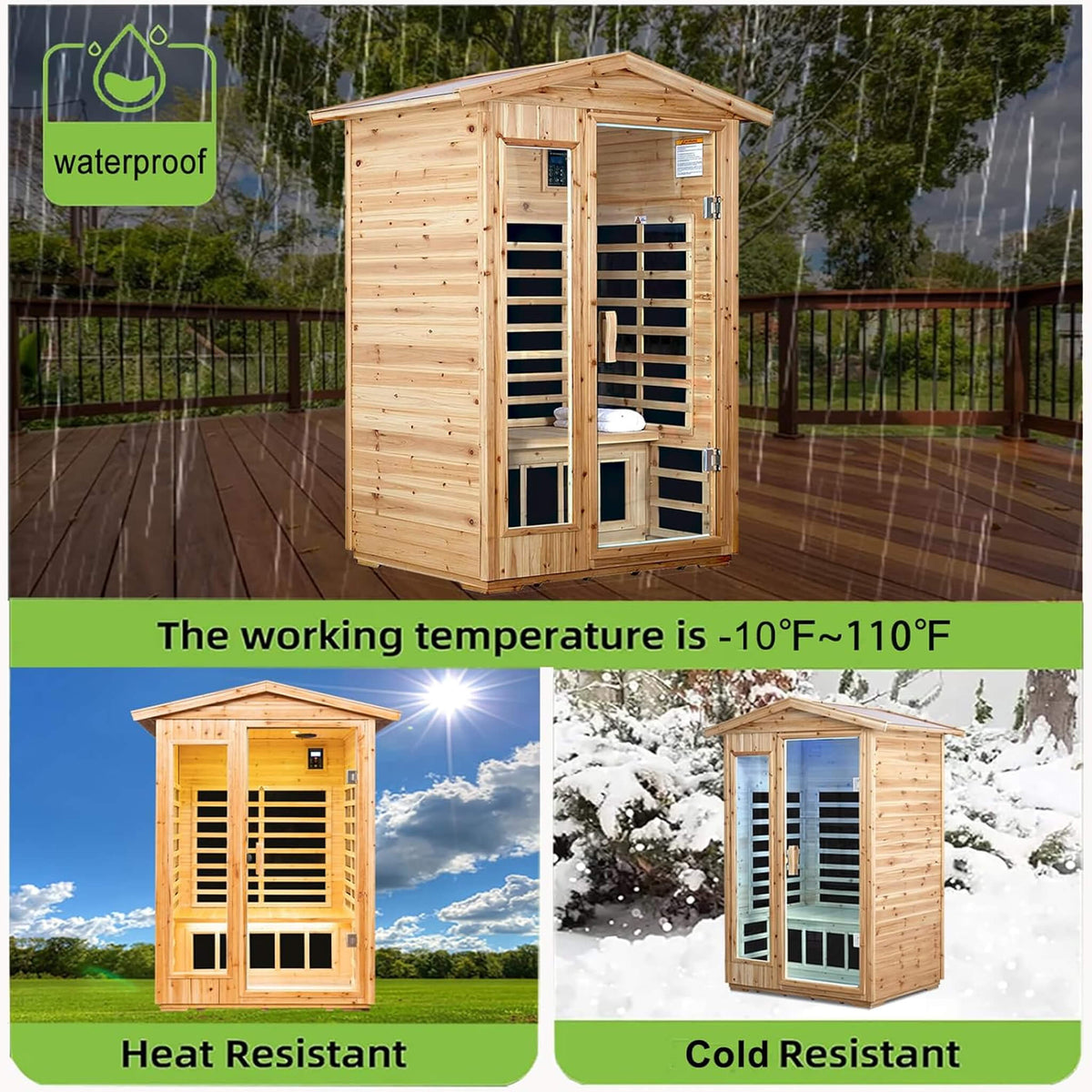Zorin Premium 2-Person Indoor Outdoor Low EMF FAR-Infrared Hemlock Wood Personal Home Sauna Spa, 1750W (SAK27451)