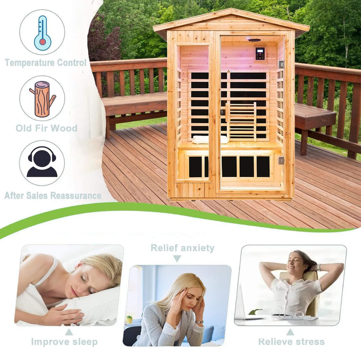 Zorin Premium 2-Person Indoor Outdoor Low EMF FAR-Infrared Hemlock Wood Personal Home Sauna Spa, 1750W (SAK27451)