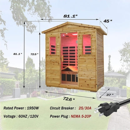 Kora Deluxe 3-Person Outdoor Full Spectrum Low EMF Infrared Home Sauna With Bluetooth Speakers And LED Reading Light (SAK14098)