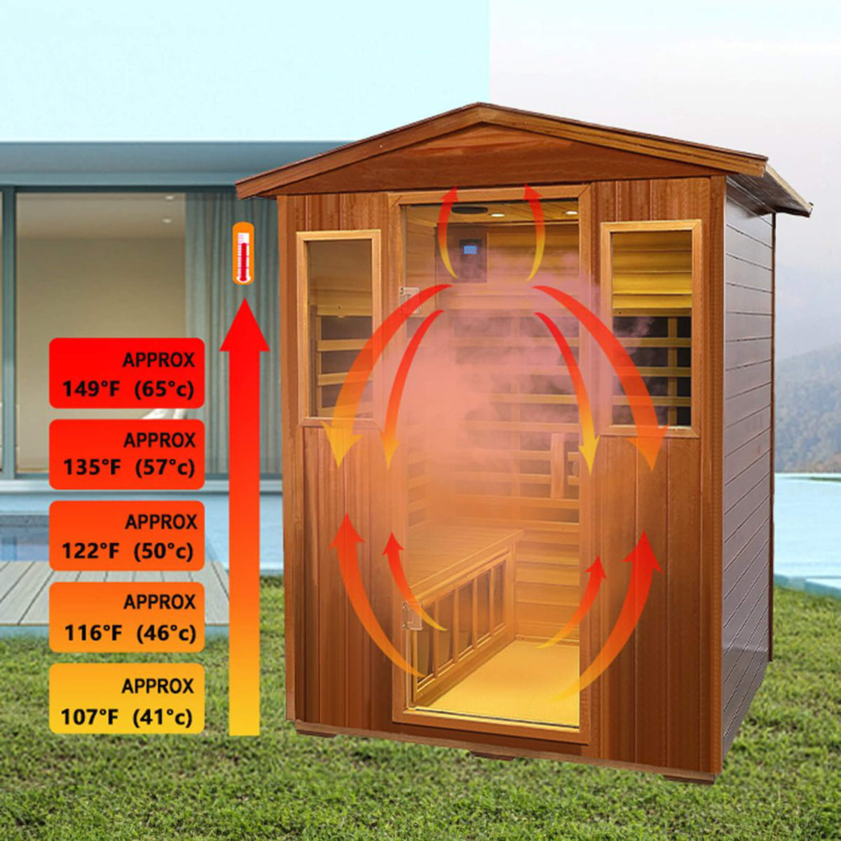 Valois Premium 4-Person 2050W Luxury Low EMF Outdoor FAR Infrared Home Sauna With Bluetooth Audio (SAK15372)