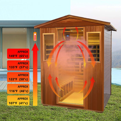 Valois Premium 4-Person 2050W Luxury Low EMF Outdoor FAR Infrared Home Sauna With Bluetooth Audio (SAK15372)