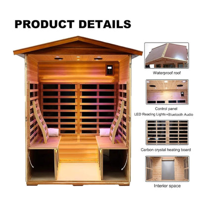 Valois Premium 4-Person 2050W Luxury Low EMF Outdoor FAR Infrared Home Sauna With Bluetooth Audio (SAK15372)