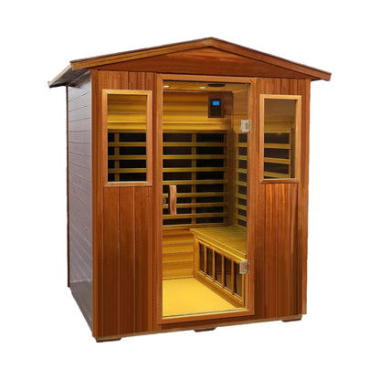Moretti 4-Person Outdoor Mahogany Full Spectrum Ultra-Low EMF FAR Infrared Sauna With Chromotherapy And Bluetooth Speakers (SAK98263)