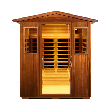 Moretti 4-Person Outdoor Mahogany Full Spectrum Ultra-Low EMF FAR Infrared Sauna With Chromotherapy And Bluetooth Speakers (SAK98263)