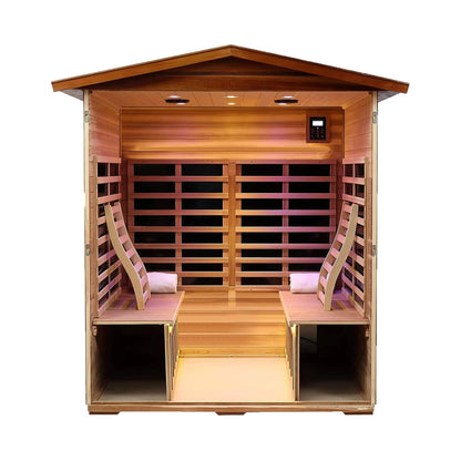 Moretti 4-Person Outdoor Mahogany Full Spectrum Ultra-Low EMF FAR Infrared Sauna With Chromotherapy And Bluetooth Speakers (SAK98263)